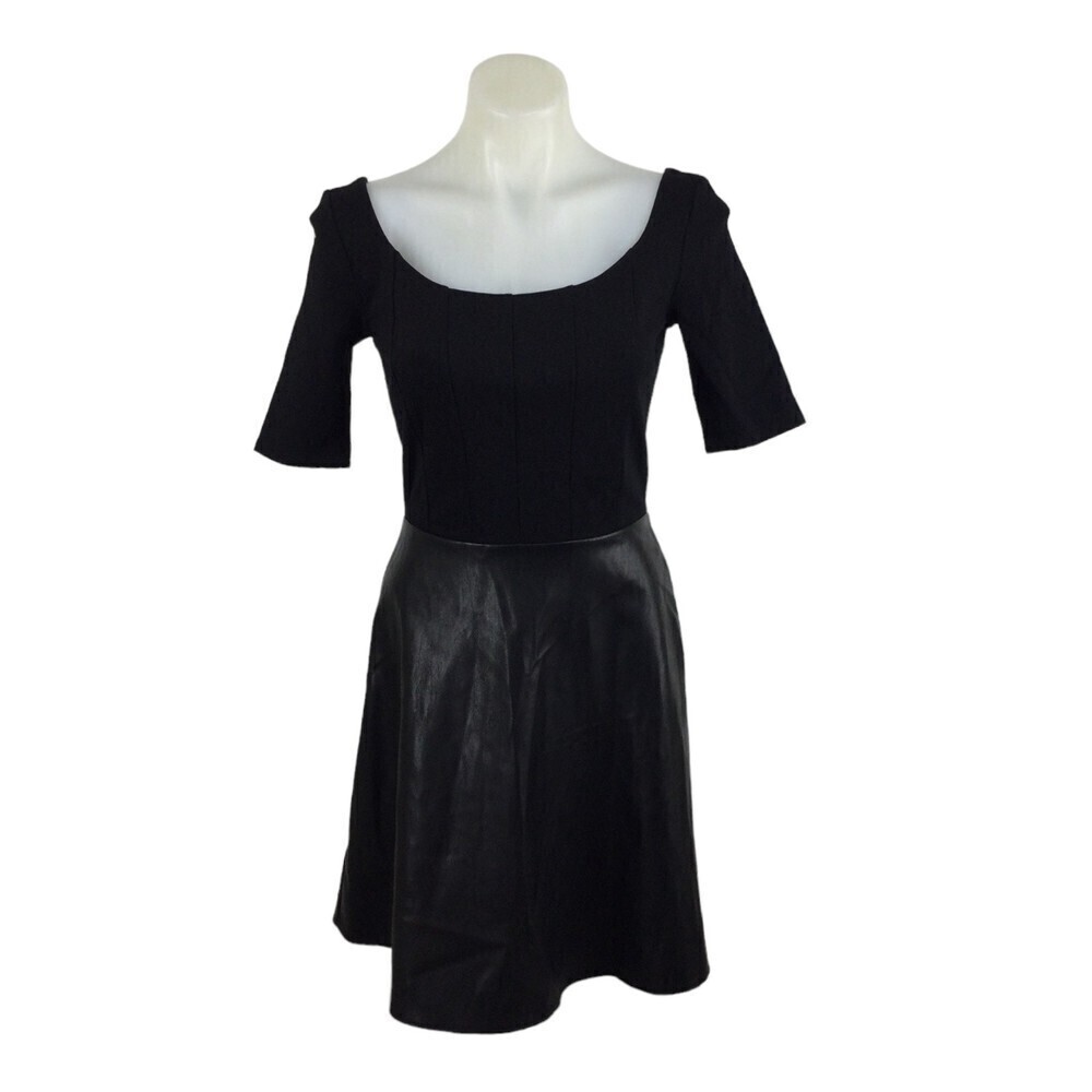 Bailey 44 Womens Fit & Flare Faux Leather Scoop Neck Mini Dress Black Size Small